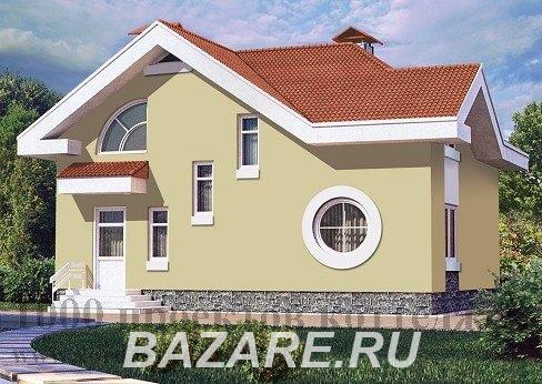 Кирпичный дом с мансардой в стиле модерн с круглыми окнами., Москва