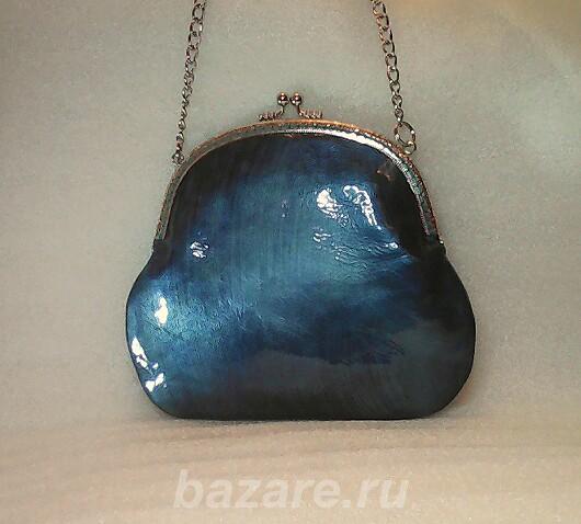 Маленькая лаковая сумочка цвета морской волны кожа, Handmade, Санкт-Петербург