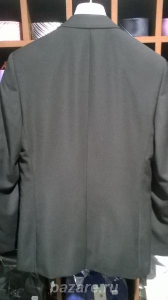 Костюм мужской черный ткань с выработкой, приталенный средней длины,  Тверь
